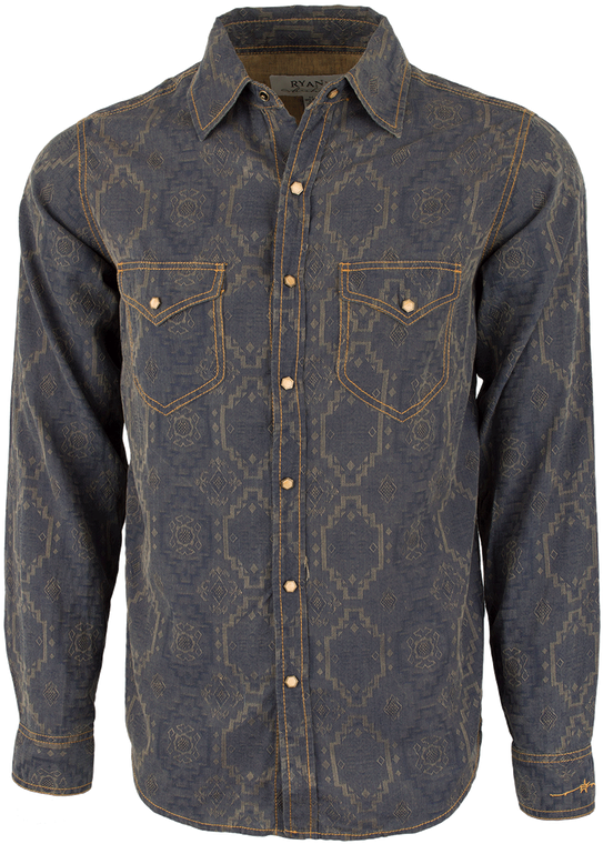 Ryan Michael Aztec Silk Jacquard Snap Shirt - Pocket (544x800), Png Download