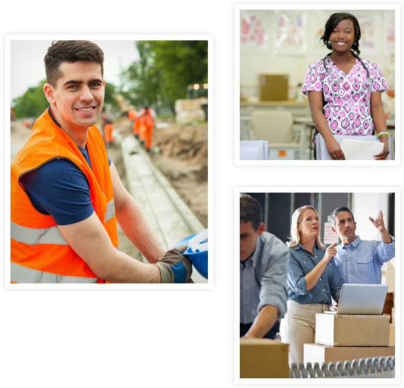 Photos Of Road Worker, Nurse And Business Man And Woman - Collage (583x560), Png Download