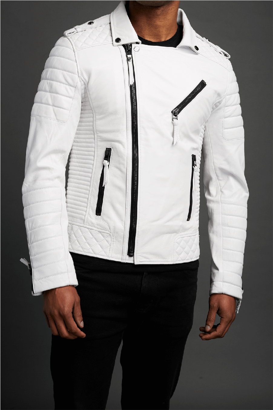 Bear- White Moto Sheepskin Leather Jacket - Leather Jacket (1280x1539), Png Download