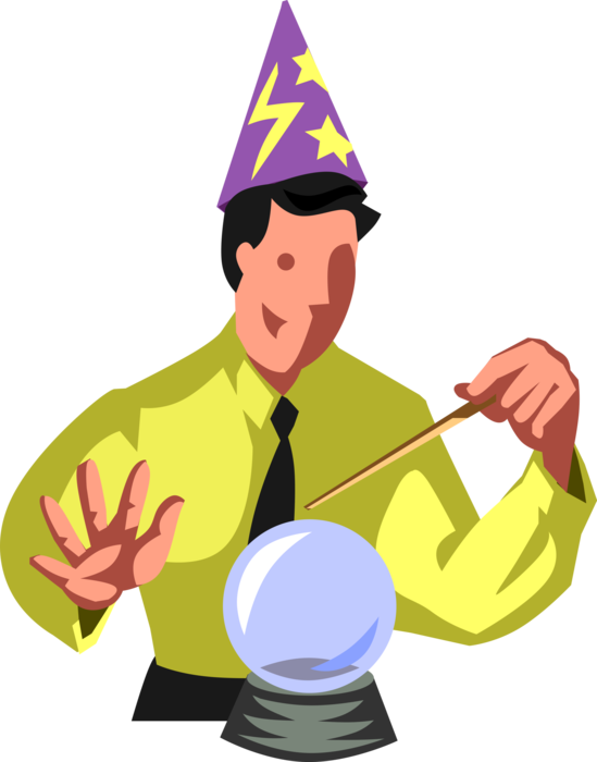Vector Illustration Of Sorcerer Soothsayer Businessman - Bola De Cristal Clipart Png (549x700), Png Download
