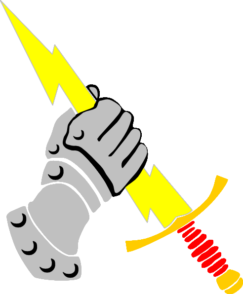 Hand Holding Lightning Sword Clip Art - Hand Holding Sword Clipart (492x596), Png Download