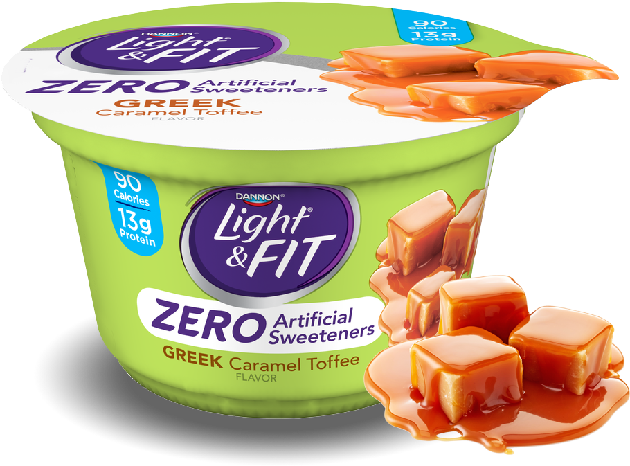 Caramel Toffee Greek Nonfat Yogurt - Light & Fit Yogurt, Greek, Nonfat, Vanilla - 5.3 (1140x810), Png Download