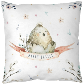 Hand Drawing Easter Watercolor Flying Cartoon Bird - Niedliches Osterei Glückliches Eastercard Karte (400x400), Png Download