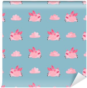 Cute Watercolor Flying Pigs Seamless Pattern - Watercolor Painting (400x400), Png Download
