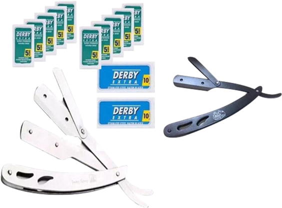 Shaving Kit In Black Or Silver Stainless Steel Straight - Gillette Double Edge Safety Razor + 30-piece Blade (600x600), Png Download