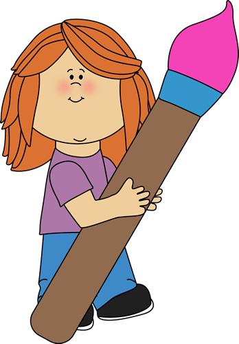 Girl Holding A Giant Paint Brush Clip Art - Girl Reading Clip Art (348x500), Png Download