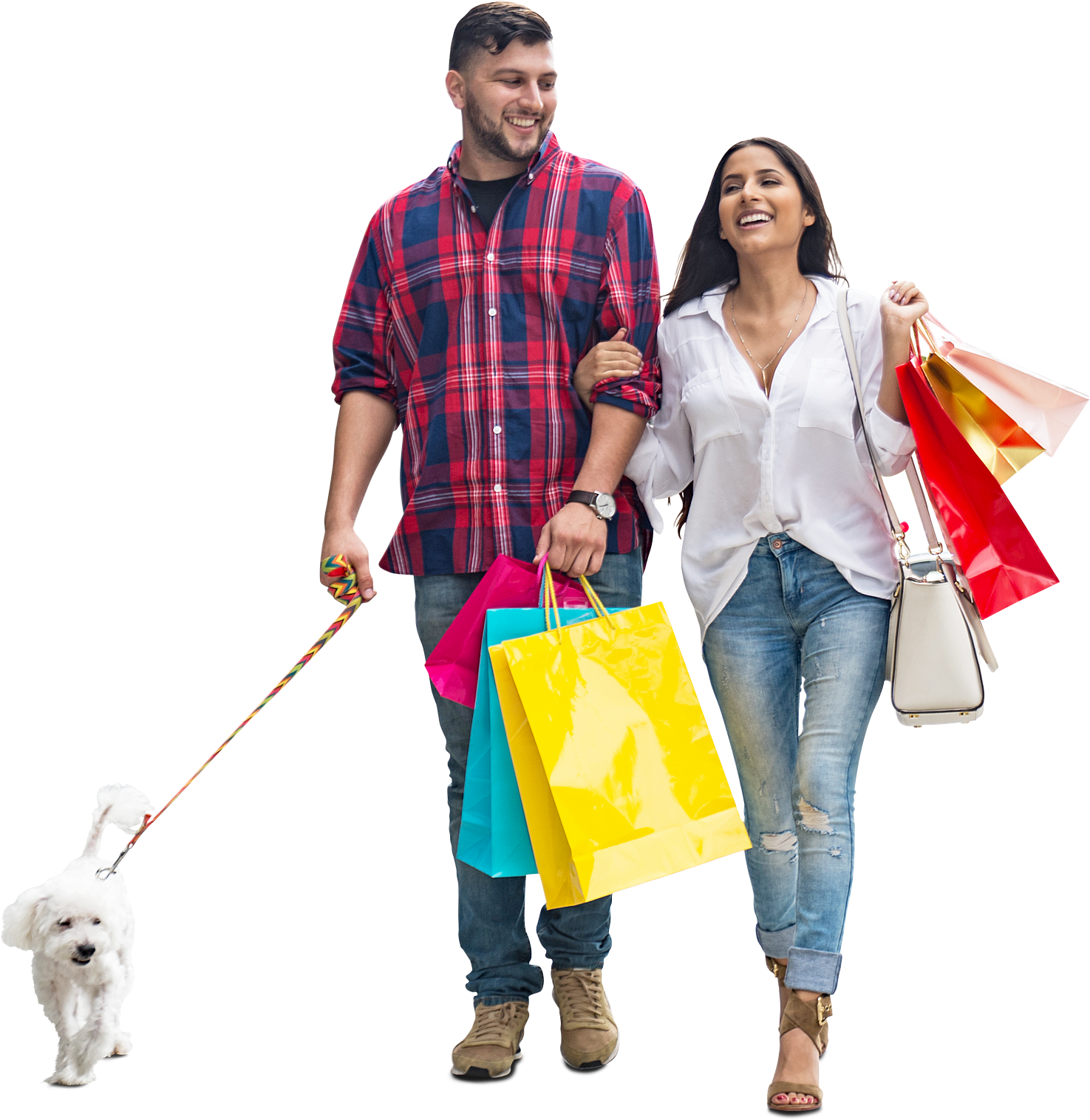 Smiling Couple With Doggie - Cut Out People Shopping (1512x1544), Png Download