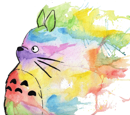 Totoro, Anime, And Art Image - Totoro Watercolor Painting (500x370), Png Download
