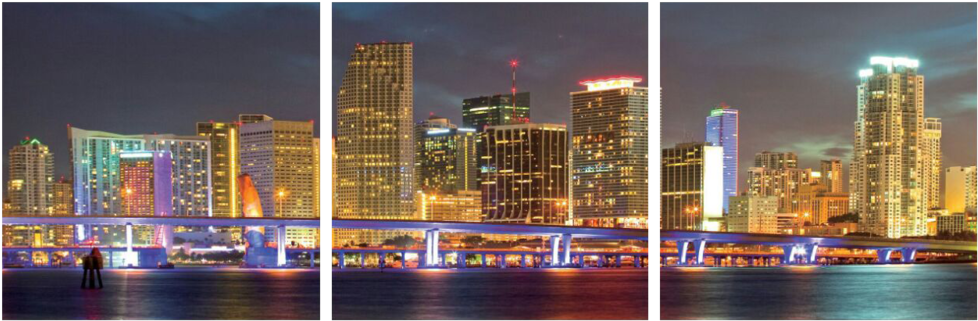 Miami At Night 3 Piece Wall Decor - Ciudad Florida (1000x343), Png Download