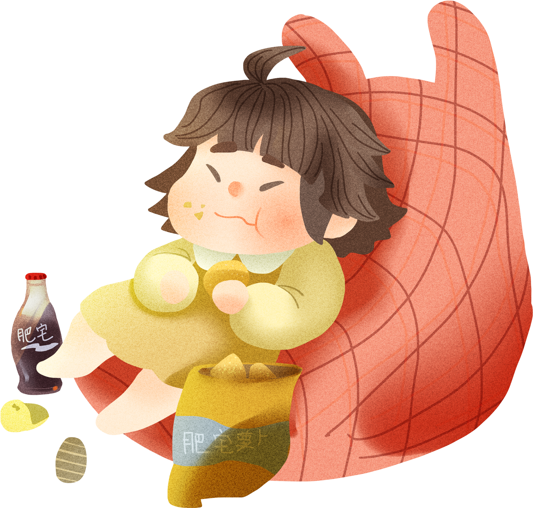 Hand Painted Illustration Fat Boy Happy Life House - Cartoon (2000x2000), Png Download