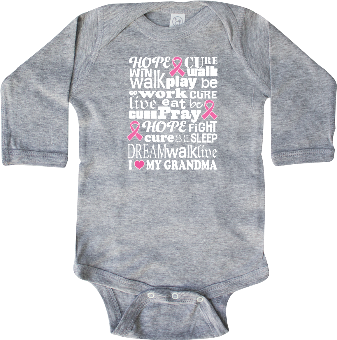 Love My Grandma Breast Cancer Long Sleeve Creeper Heather - Inktastic (1200x1200), Png Download
