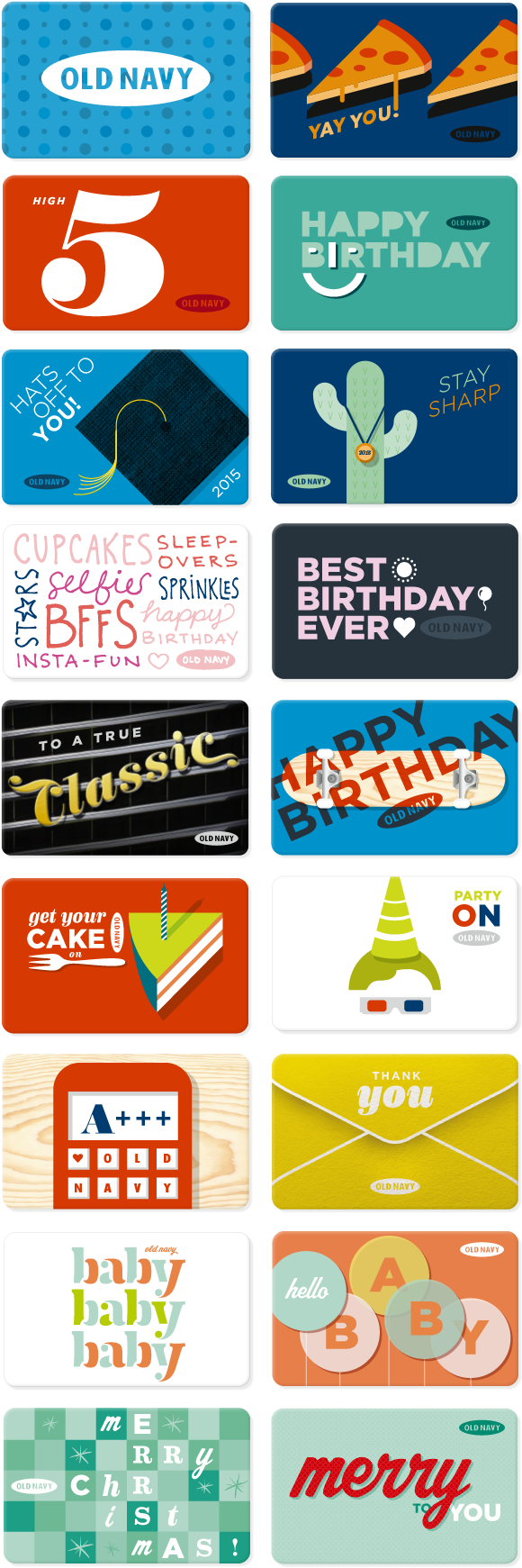 A Year's Worth Of Old Navy Giftcard Designs That Are - Old Navy (670x1829), Png Download