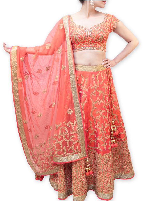 Styles Closet Orange Bridal Lehenga - Silk (600x778), Png Download