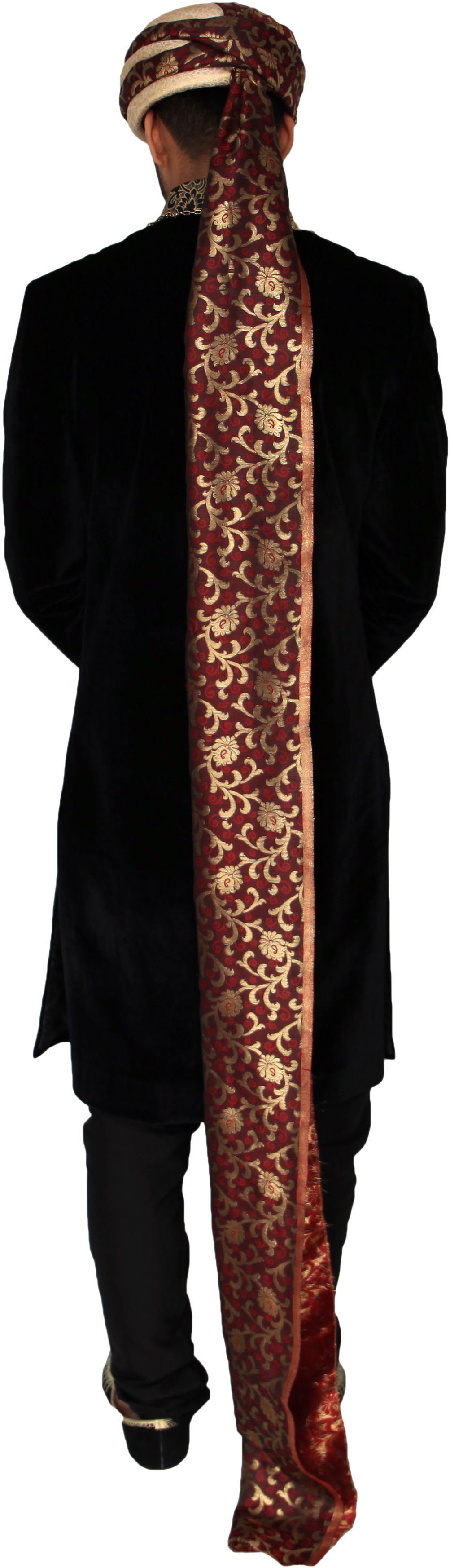 Plum Red Brocade Turban Hat With Vine Broach (2676x3744), Png Download