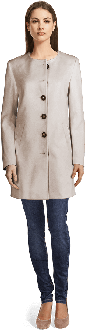 Collarless Coat - Coat Pant Women Png (390x1123), Png Download