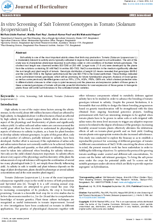 In Vitro Screening Of Salt Tolerent Genotypes In Tomato - Case Study On Determinants Of Demand (595x842), Png Download