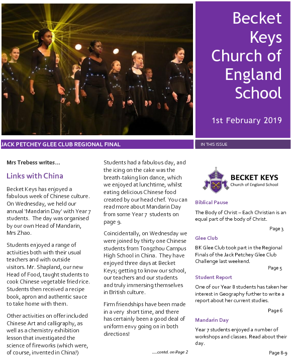 2019 02 01 - Becket Keys Church Of England School (612x792), Png Download