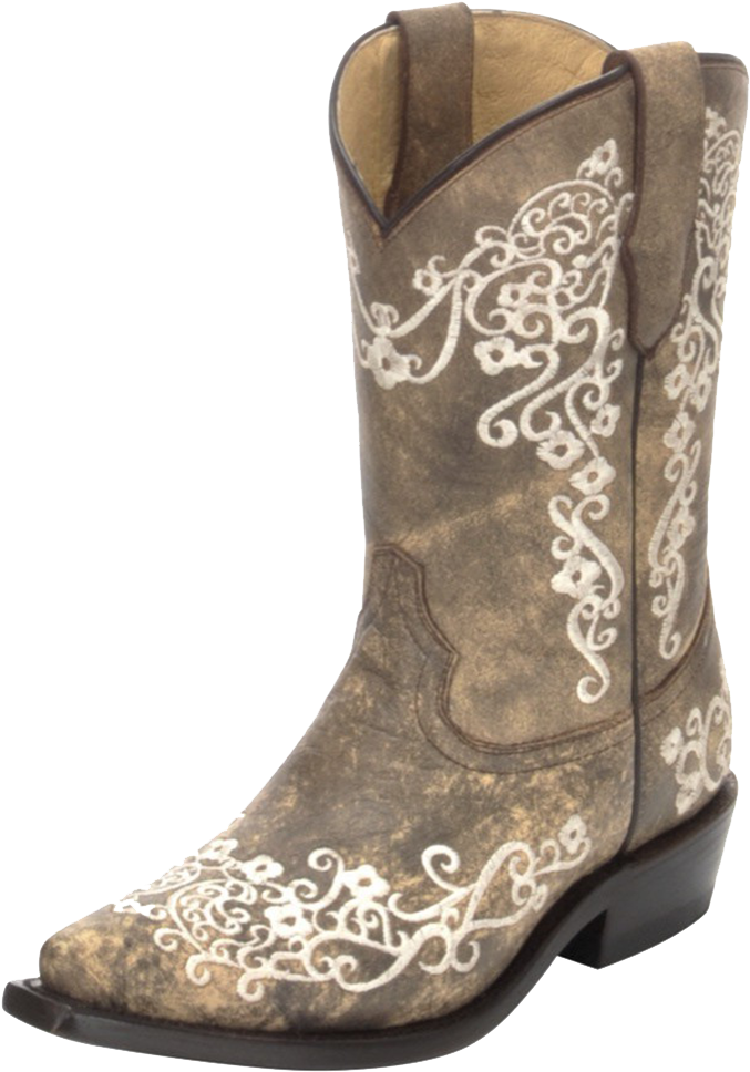 Corral Kid's Brown/ Bone Embroidery Cowgirl Boots G1323 - Cowboy Boot (924x1000), Png Download