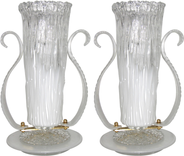 Italian 1980s Art Deco Design Pair Of White And Clear - Vase (600x600), Png Download