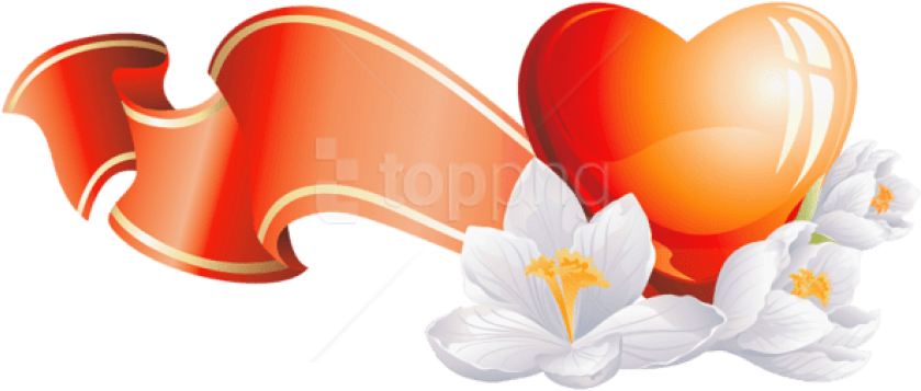 Free Png Heart Element With White Flowers Png - Clipart Flowers And Hearts (850x374), Png Download