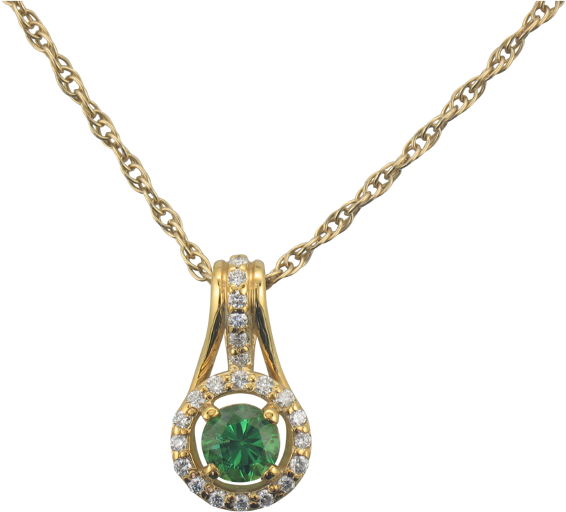 14k Yellow Gold Tsavorite Garnet Diamond Halo Pendant - Pendant (1000x750), Png Download