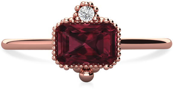 Vintage Inspired Ethical Emerald Cut Garnet Ring - Engagement Ring (650x650), Png Download