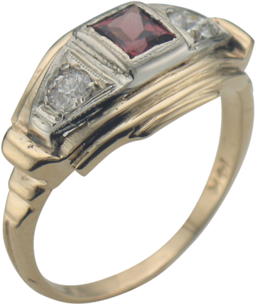 Vintage 14k Yellow Gold 3 Stone Garnet Diamond Ring (1000x750), Png Download