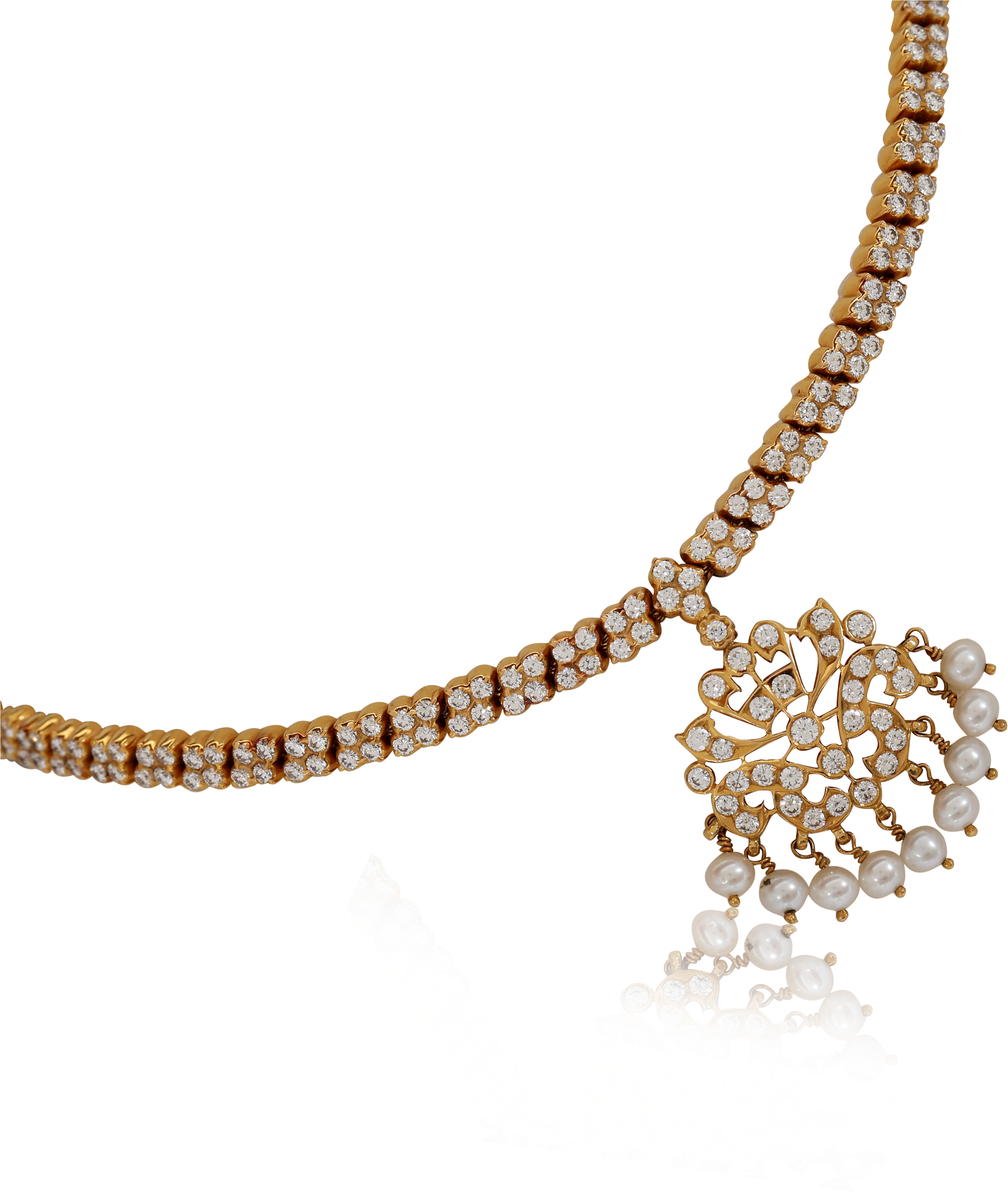 Diamond Grace Pearl Necklace - Necklace (3681x3457), Png Download