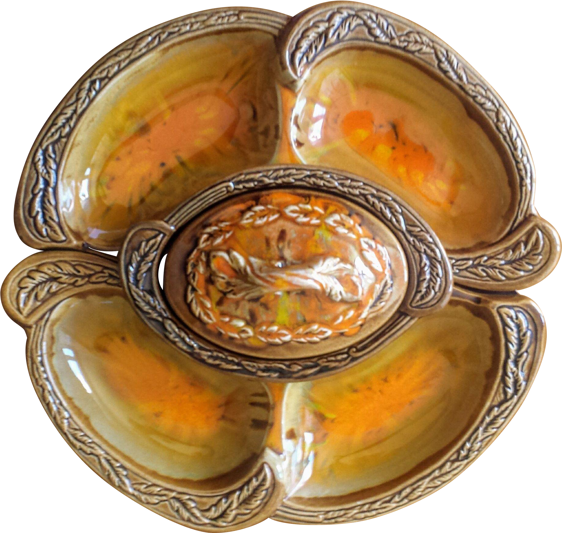 Vintage California Pottery Oak Leaf Lazy Susan In Shades - Dish (1841x1841), Png Download