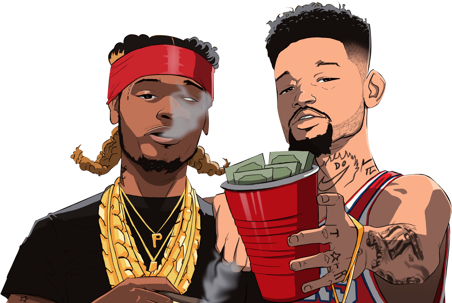 Fetty Wap X Pnb Rock- Money Hoes And Flows [stream&download] - Fetty Wap And Pnb Rock Cartoon (1547x979), Png Download