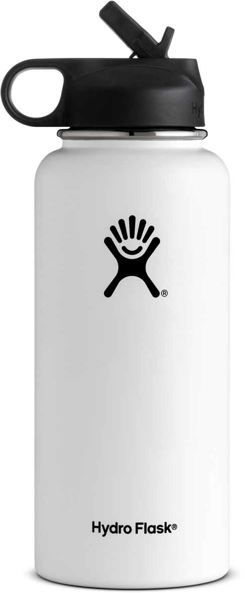 32 Oz Wide Mouth W/ Straw Lid Hydro Flask Water Bottle, - Hydro Flask White Straw Lid (804x1262), Png Download