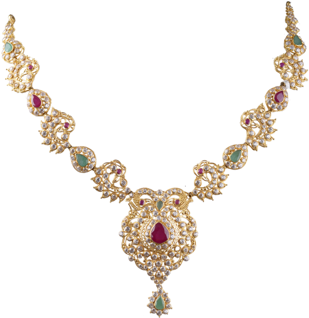 Ruby Emerald Gold Necklace Designs 3451-10 - Necklace (700x673), Png Download