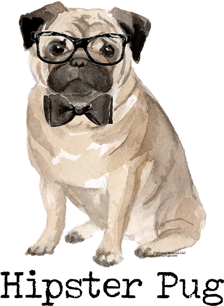 Adorable Hipster Black And Bowtie Soft Short - Pug (720x864), Png Download