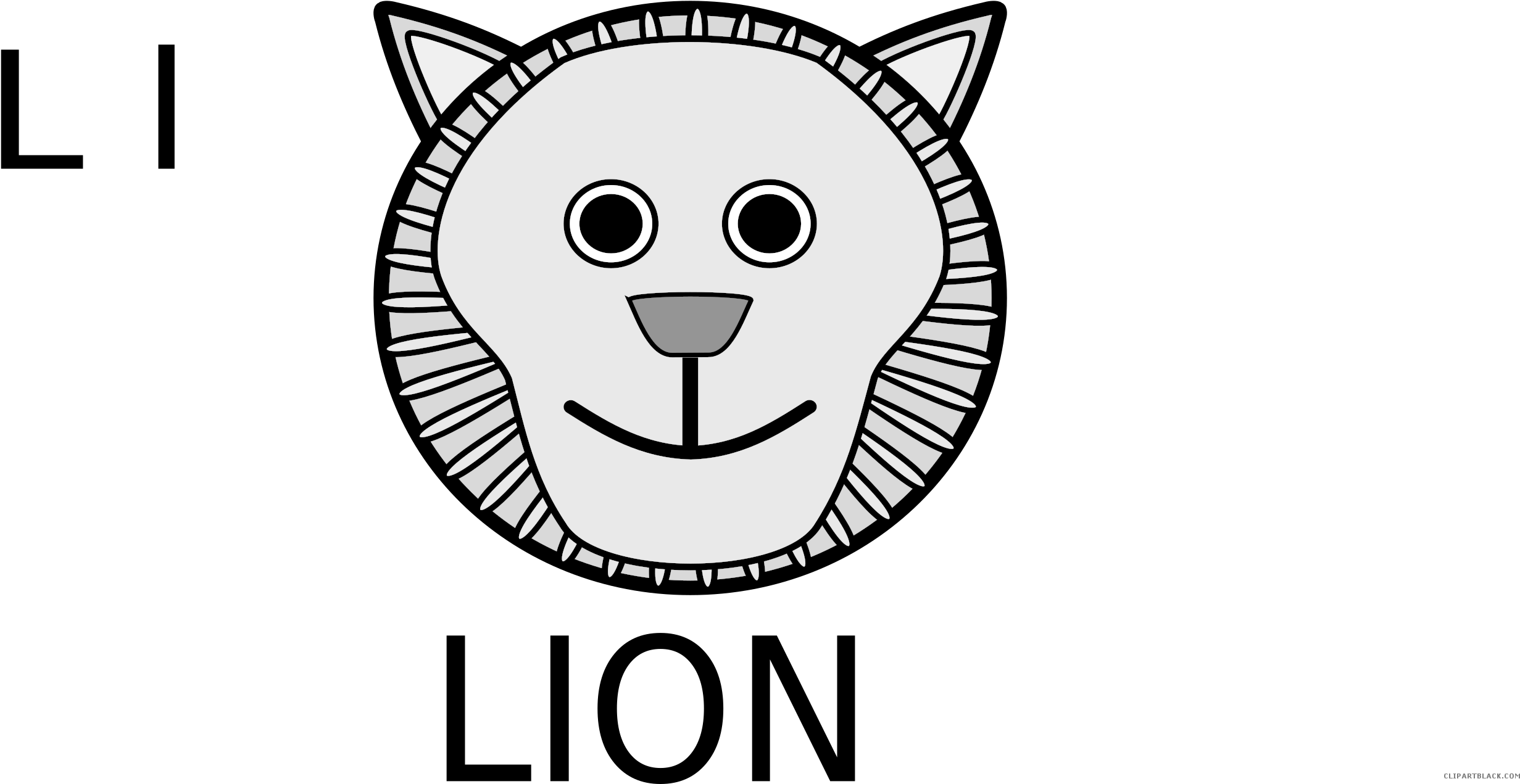 Graphic Stock Lion Face Black And White Clipart - Lion Face Clip Art (2500x1270), Png Download