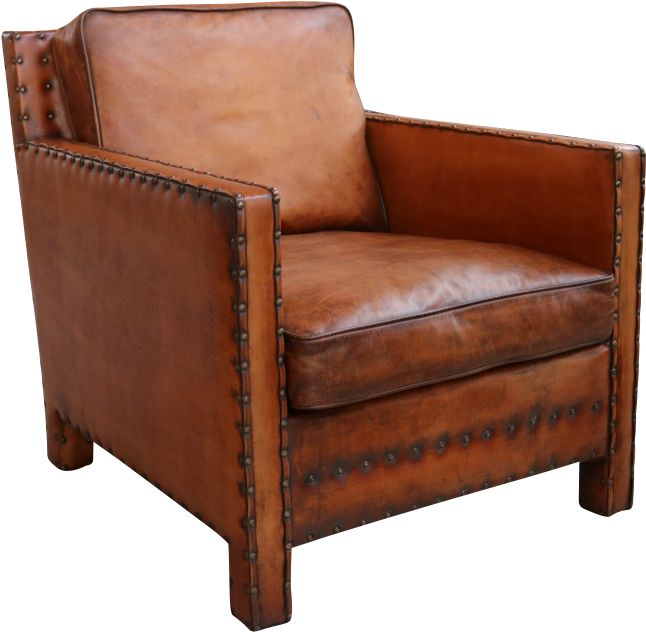 Nail Head Arm Chair In Distressed Leather - Club Chair (800x800), Png Download