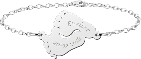 Silver Personalised Bracelet With Baby Feet - Baby Armbandje Met Naam (800x560), Png Download