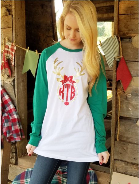Monogrammed Christmas Reindeer Shirt ~ Cute Holiday - Christmas Day (600x600), Png Download