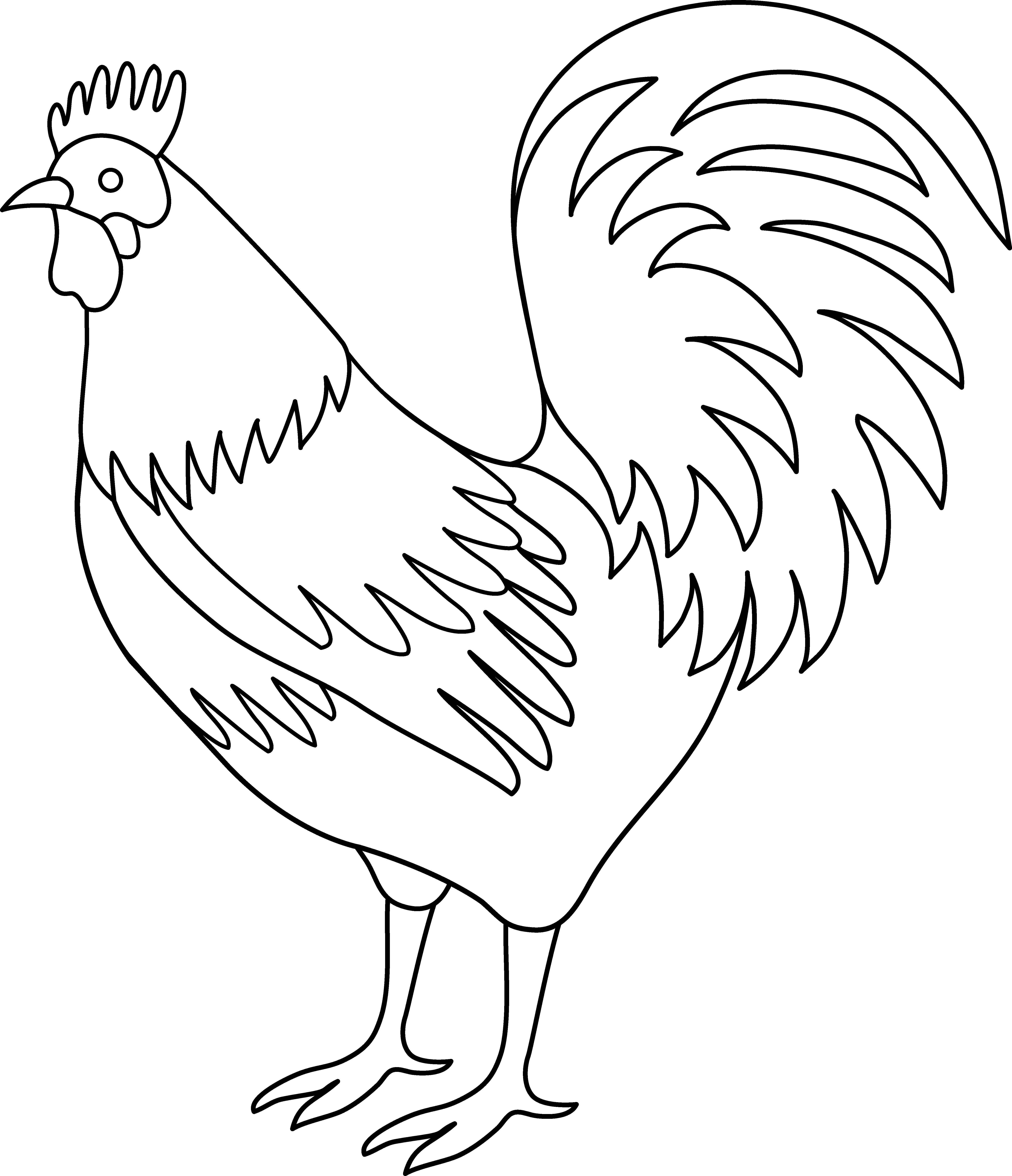 Chicken Clipart Tail - Black And White Rooster Art (5303x6167), Png Download