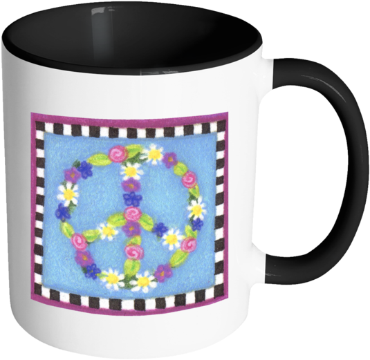 Floral Peace Sign Accent Color Coffee Mug - Funny Cats Mug (600x600), Png Download