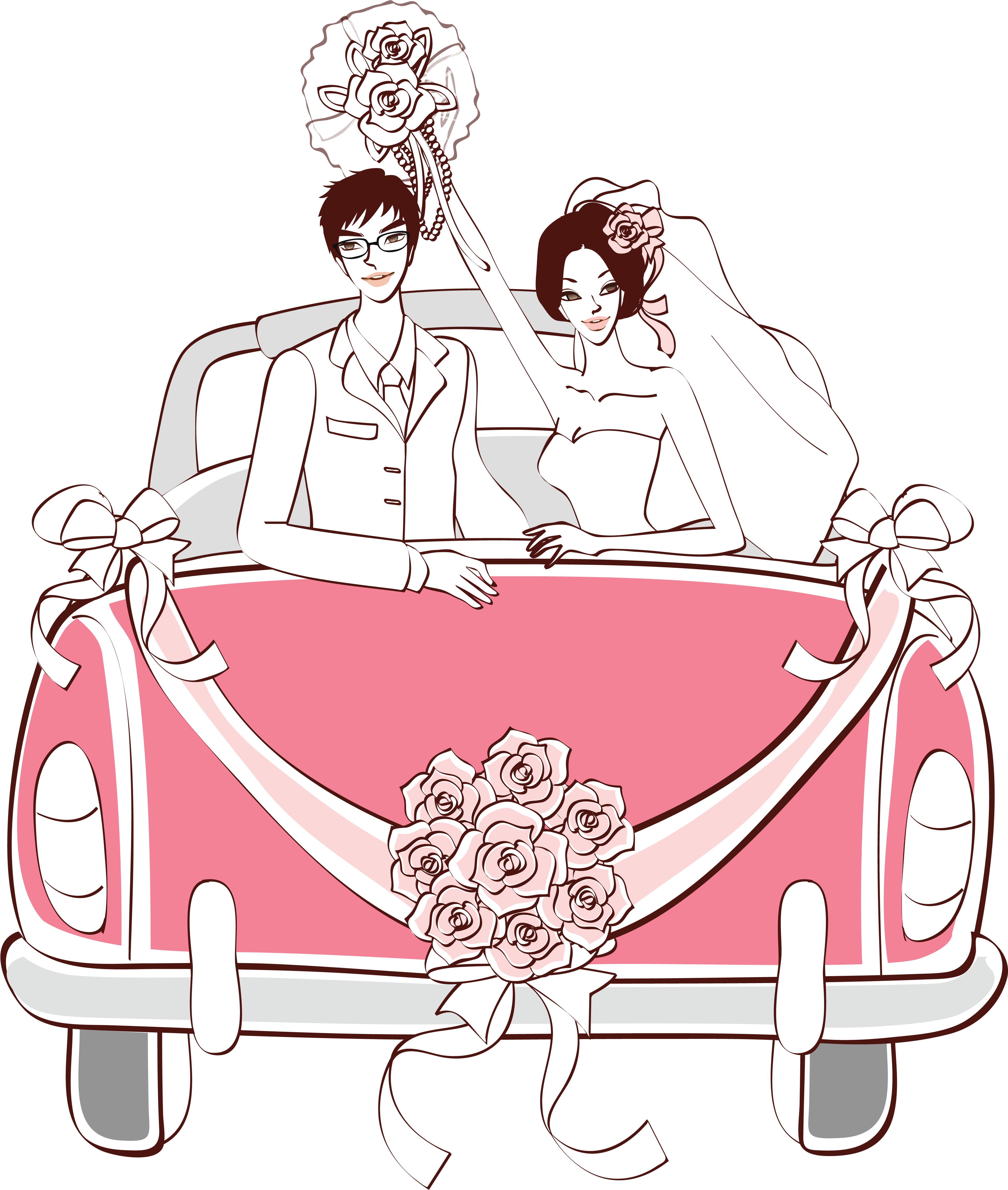 Collection Of Wedding Car Drawing High - Drawing Just Married Car (4086x4696), Png Download