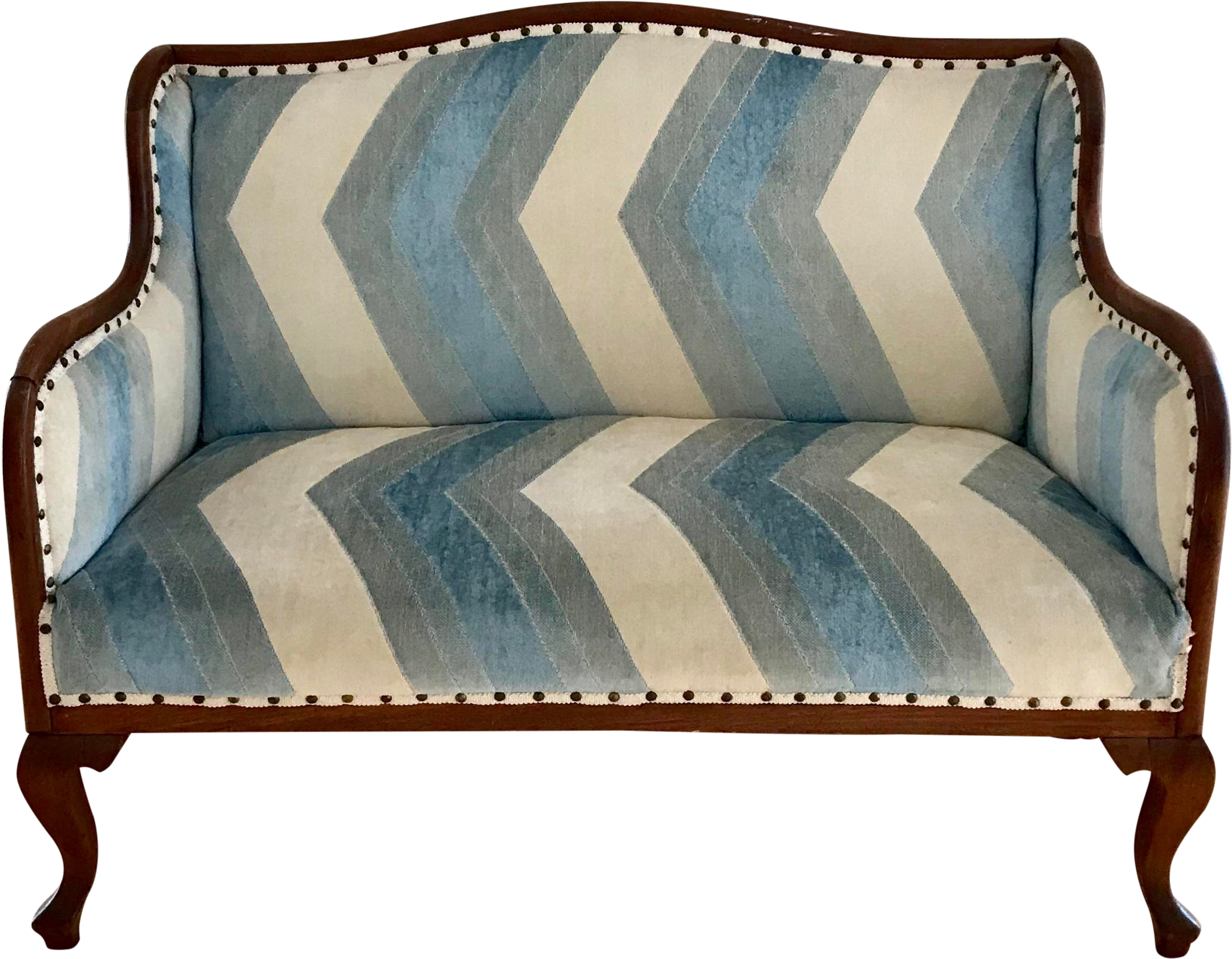 Vintage Chevron Fabric Upholstered Bench Settee On - Studio Couch (2398x1866), Png Download