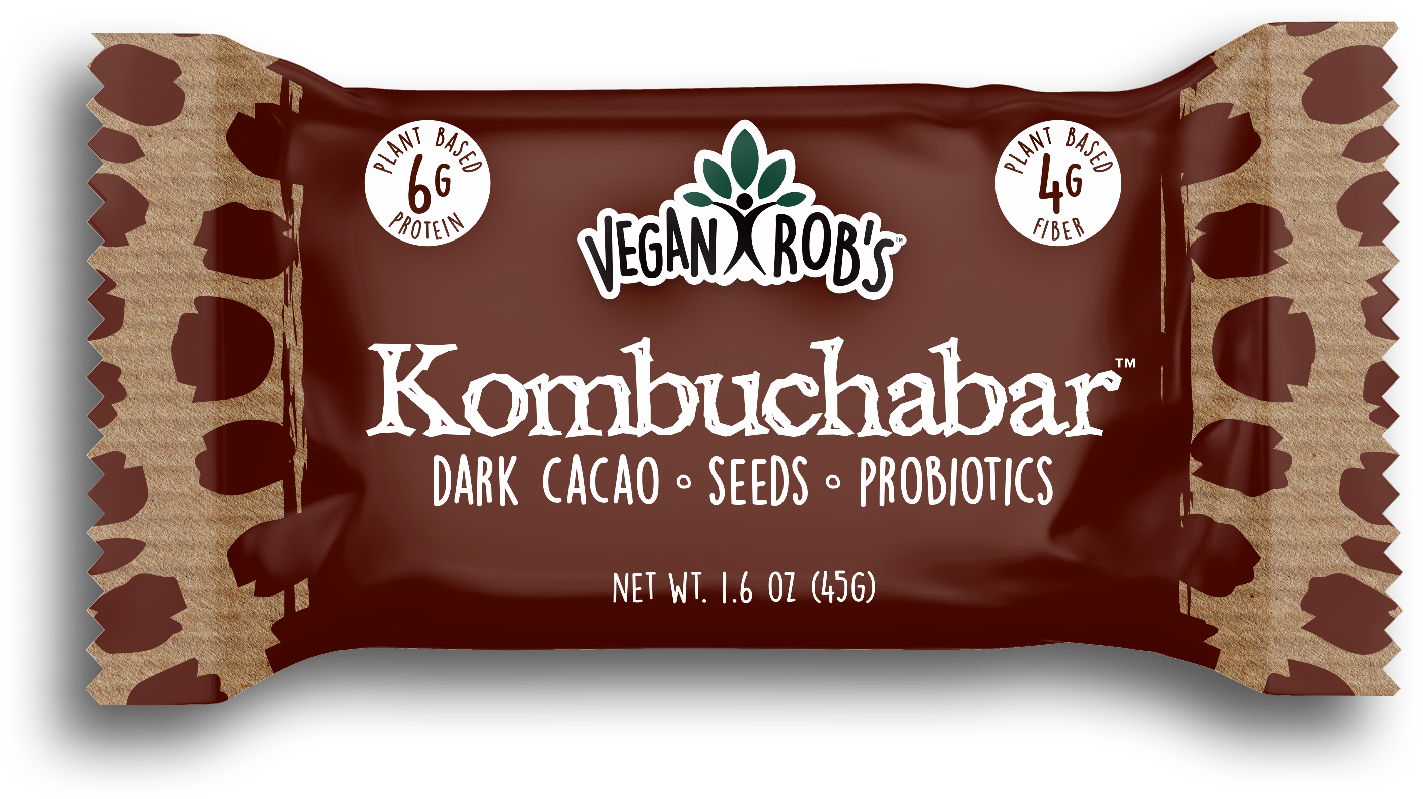 Vegan Kombucha Bar Dark Cacao 45g Front - Vegan Rob's Kombucha Bar (3364x2104), Png Download