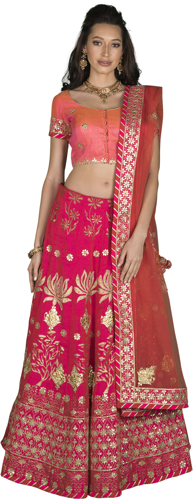 Hot Pink Lotus Motif Gota Lehenga By Vasansi - Silk (1200x1800), Png Download