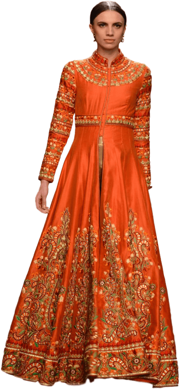 Orange Color Jacket Anarkali And Plazzo Set - Gown (540x810), Png Download