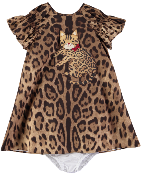 Picture Of Babies "cat & Bow" Leopard Print Dress & - Dress (600x600), Png Download