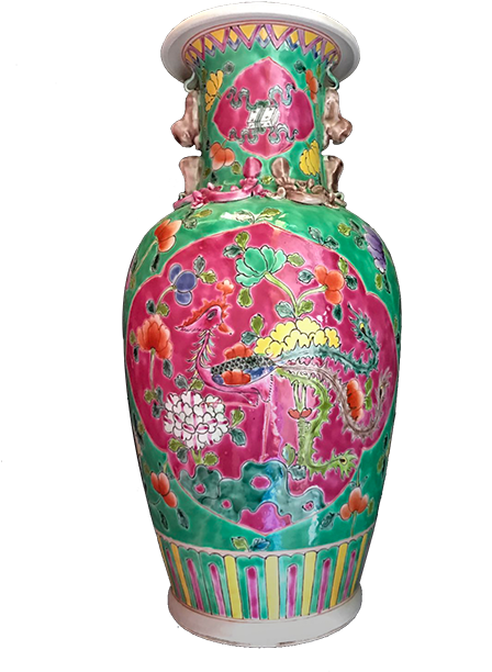 Green Vase With Phoenix Design - Porcelain (600x631), Png Download