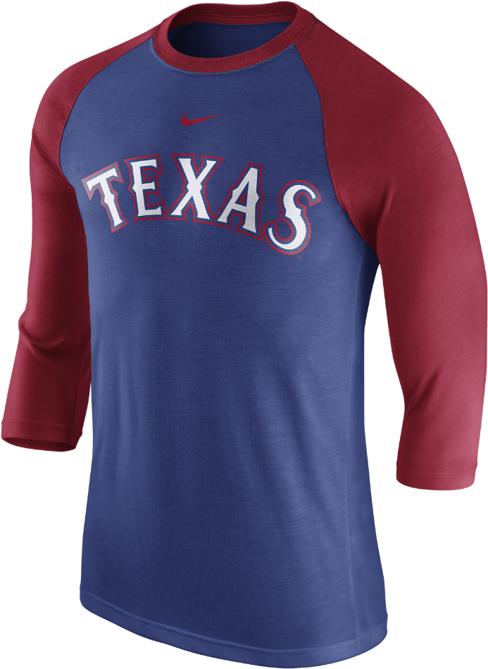 Nike 3/4 Raglan Wordmark Men's Shirt Size - Texas Rangers Red Jersey (1000x1000), Png Download