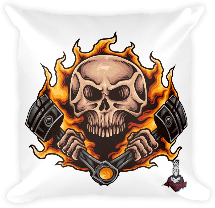 Piston Skull Pillow - Skull Piston Fire (1000x1000), Png Download