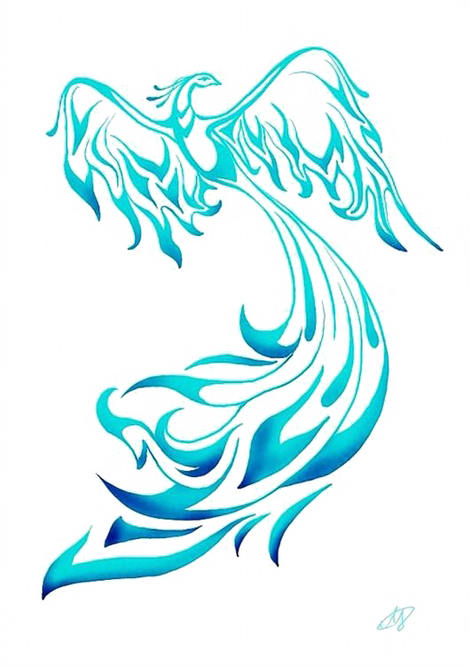 Body Tattoo Elements Art Phoenix Idea Piercing Clipart - Phoenix Tattoo Blue (530x751), Png Download