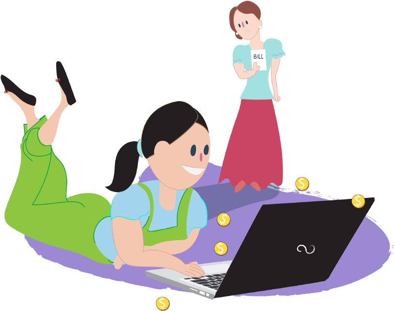 Girl On Laptop Spending Money Online With Mum Behind - Talking Safely Online (1000x692), Png Download
